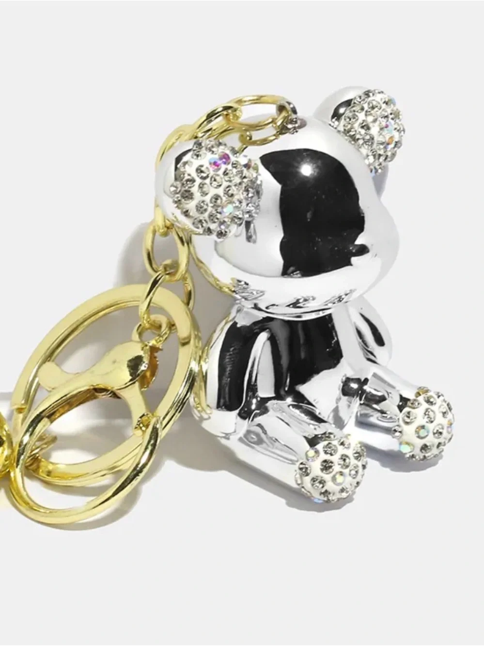 Silver Bear Bag Charm/Keychain with Crystal & Gold Tone Accents NWT